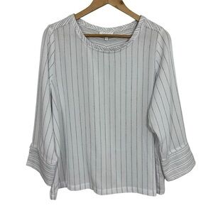 Habitat Striped Top Womens L White Black Blouse Short Relaxed Fit Shirt EUC